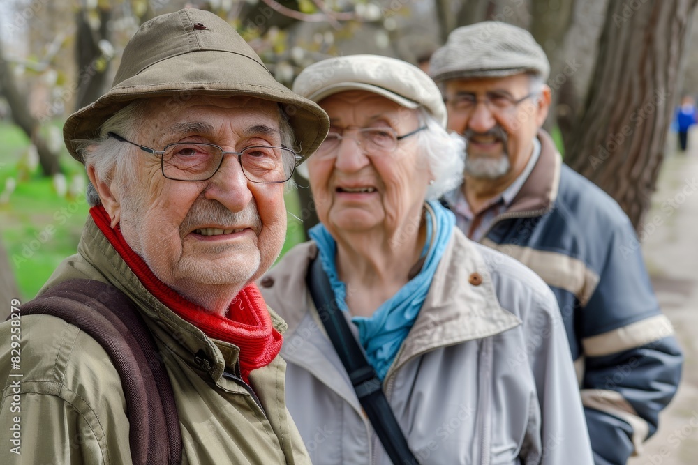 Group of elderly people in the park. Focus on the old man Group of elderly people in the park. Focus on the old man