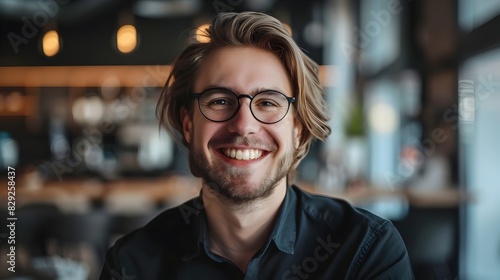 Positive Businessman Smiling in Modern Office Environment © CYBERUSS