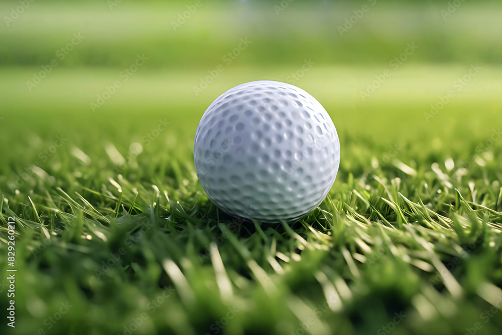 White golf ball sits on a lush green, its shiny surface reflecting the warm sunlight. White golf ball sits on a lush green, its shiny surface reflecting the warm sunlight.