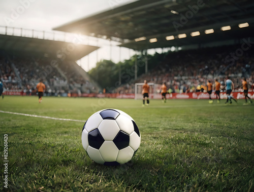 Close-up of soccer ball  soccer player running on field and exercise concept.