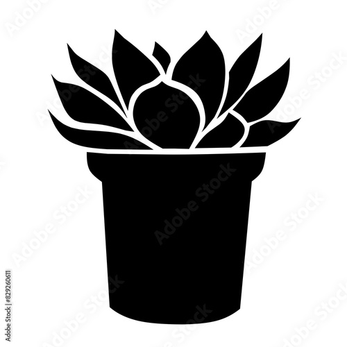 Icon succulent or cactus plants in a pot, flat icon in black and white, succulent plant logo