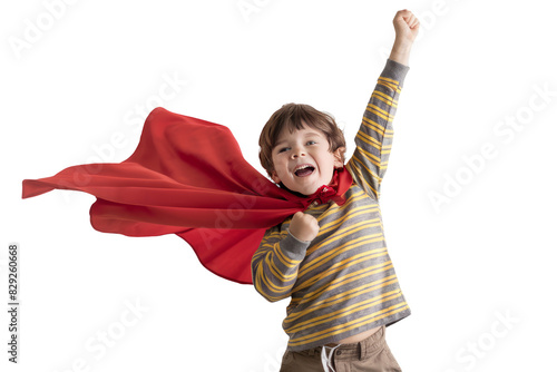 Superhero kids. Portrait of a little boy wearing a superhero costume on a white studio background. Children's dreams and fantasies..jpeg