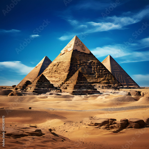 Ancient Egyptian pyramids with blue background
