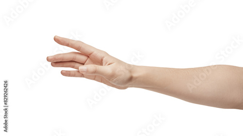 Close up of women hand trying to reach for someone or something isolate on white background. Gesture hand concept. Gentle motion and gesture female hands.