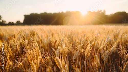 Sunlight shining on golden wheat field in the country