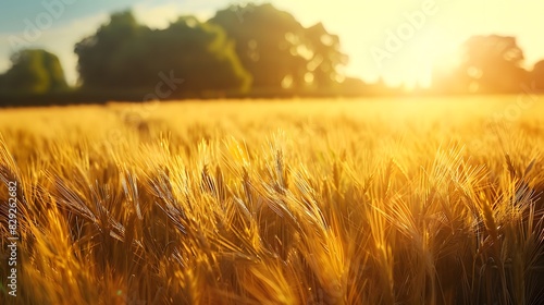 Sunlight shining on golden wheat field in the country