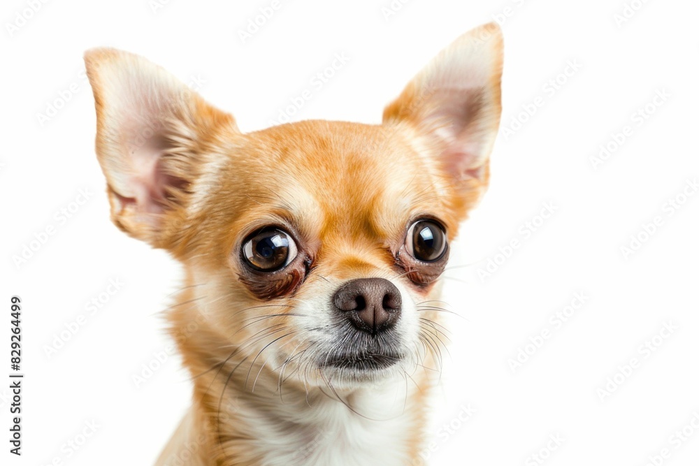 Adorable chihuahua dog portrait on white background with curious expression for pet and animal themes Adorable chihuahua dog portrait on white background with curious expression for pet and animal themes