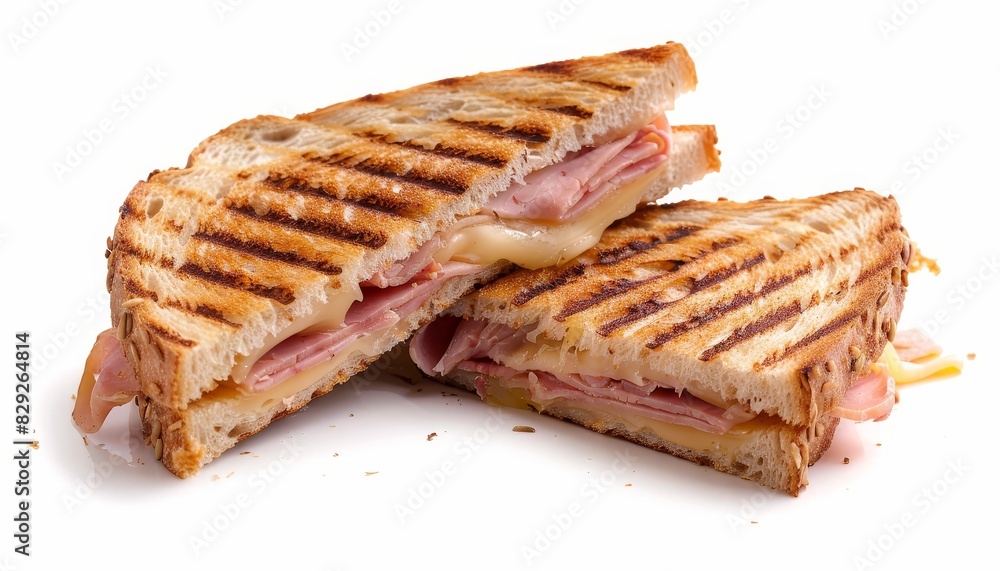 Ham and cheese sandwich on white background pressed and toasted Ham and cheese sandwich on white background pressed and toasted