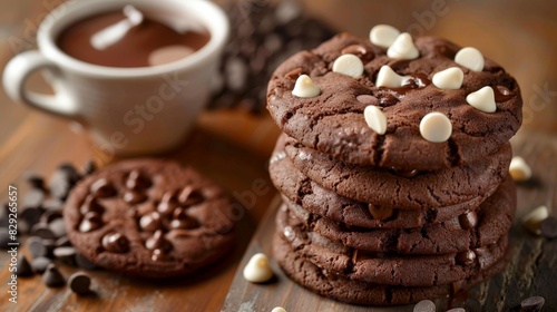 Decadent Stack of Hot Chocolate Cookies with Melting Chips