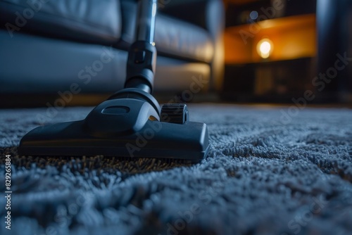 Modern vacuum cleaner being used to clean a rug Illustrating cleaning service concept
