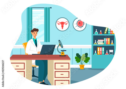 Reproduction Clinic Vector Illustration featuring Assisted Reproductive Technology, Test Tube Fertilization or Egg Cell in a Cartoon Background