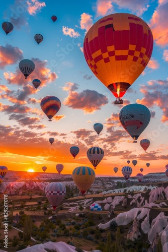 A hot air balloons against the sunset 