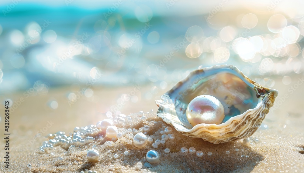 Oyster in sand blurry sea behind Oyster in sand blurry sea behind