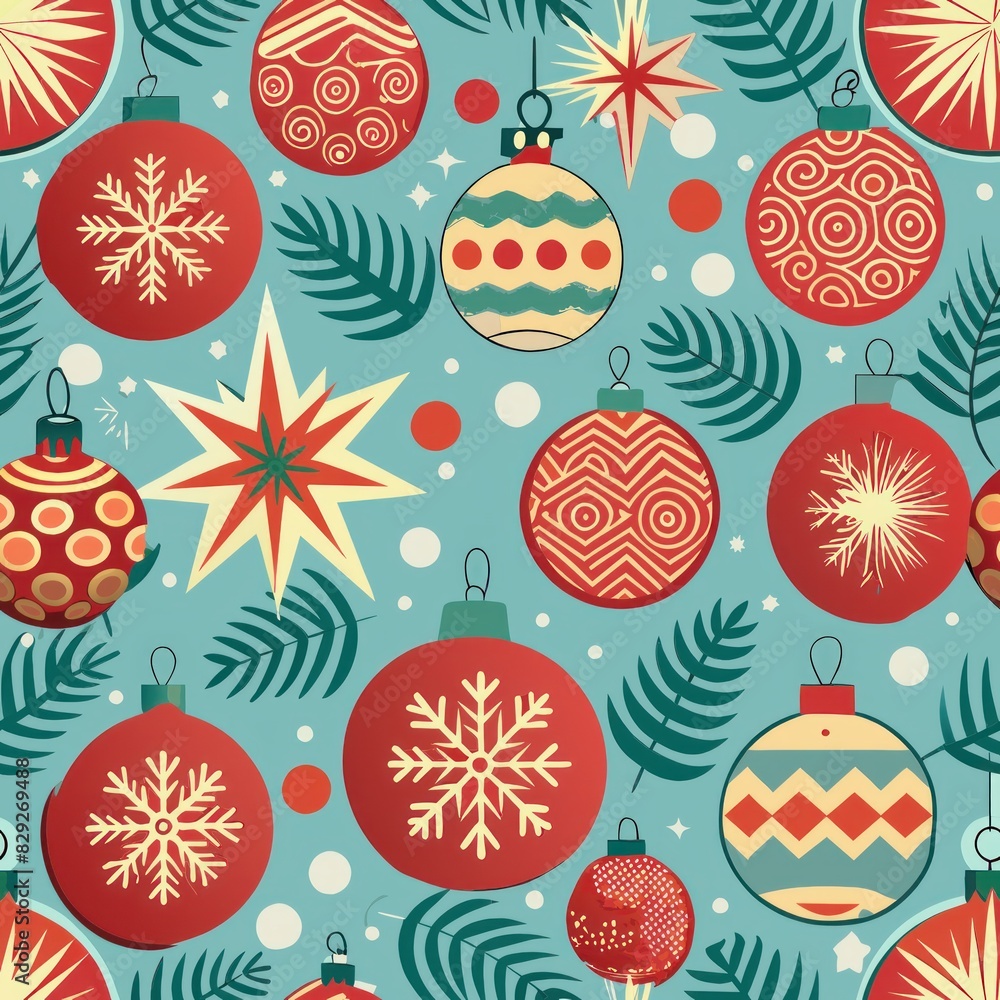 Seamless pattern of rounded lines with holiday-inspired motifs like snowflakes and ornaments, spreading joy and cheer, Generative AI Seamless pattern of rounded lines with holiday-inspired motifs like snowflakes and ornaments, spreading joy and cheer, Generative AI