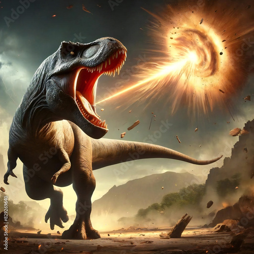 ビームを放つティラノサウルス[GenerativeAI] photo