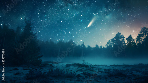 A beautiful night sky with a comet shooting across it photo
