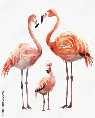 Flamingo with its child Watercolor Illustration