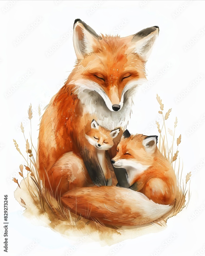 Fox with its child Watercolor Illustration Fox with its child Watercolor Illustration