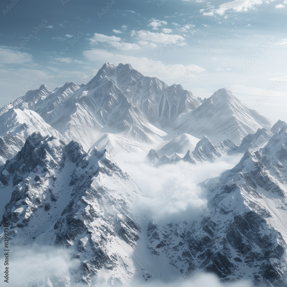 Majestic Peaks with Snow-Capped Mountains Under Clear Skies Majestic Peaks with Snow-Capped Mountains Under Clear Skies