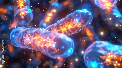 A 3D rendering of telomeres at the ends of chromosomes, protecting them from degradation.