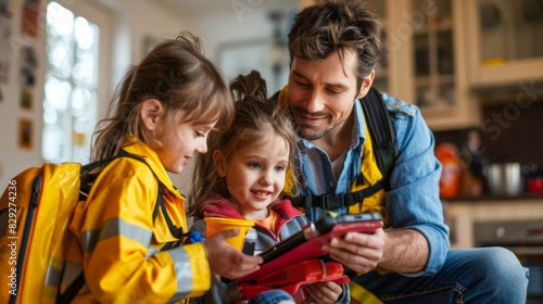 Ensuring Family Safety: Parents and Children in a Prepared Home with Fire Escape Plan and First Aid Kit