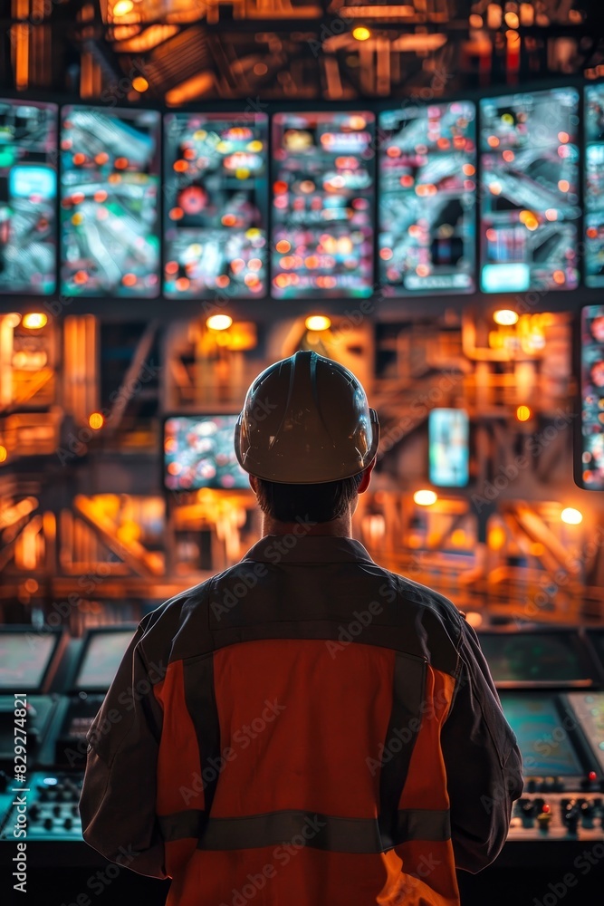 Industrial Concept: Industrial overseer controlling mine operations from a high - tech control room Industrial Concept: Industrial overseer controlling mine operations from a high - tech control room