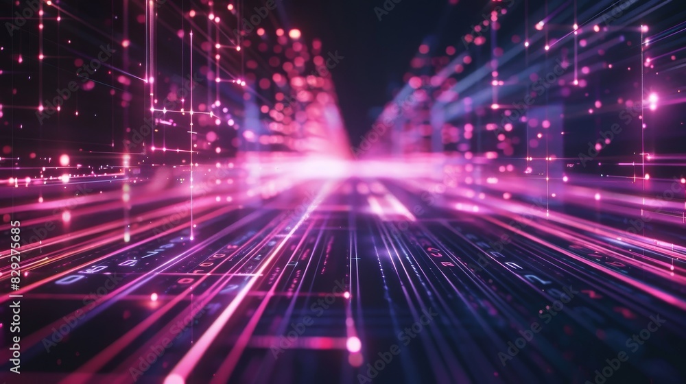 Fototapeta premium a network or data stream in cyberspace, with glowing neon lines and dots on a dark background