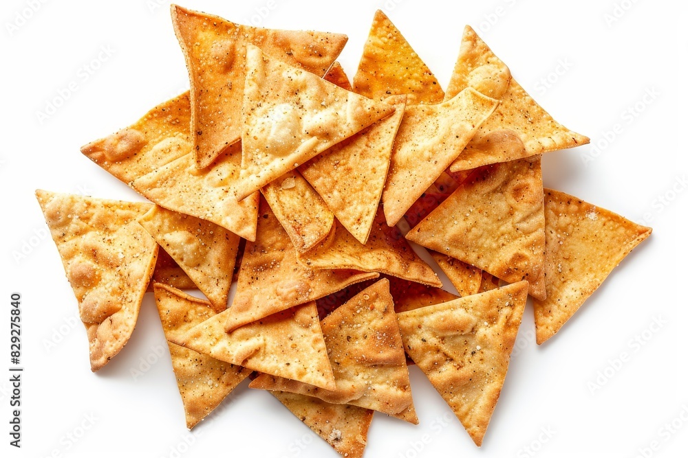 Small pile of isolated pita chips with herbs and spices spicy Mediterranean snack on white background Small pile of isolated pita chips with herbs and spices spicy Mediterranean snack on white background