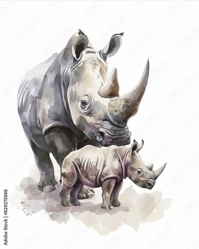 Fototapeta premium Family of Rhinoceros Illustration