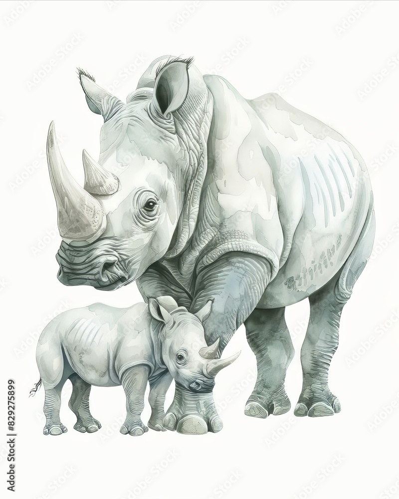 Obraz premium Family of Rhino Illustration