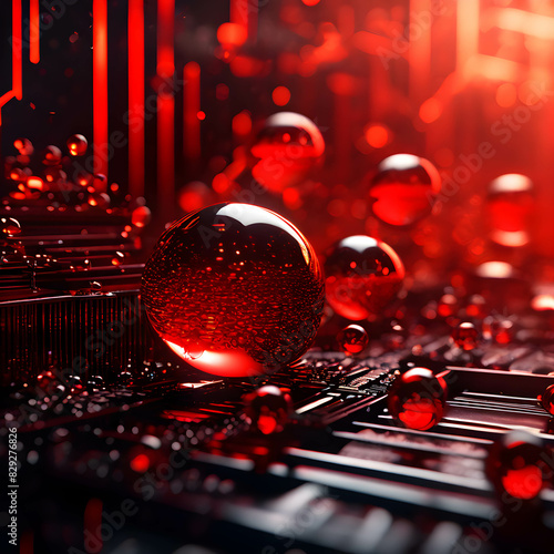 futuristic macro photography of scenery on red background