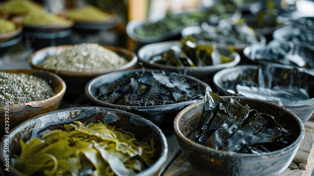 Showcase of fresh kelp, dried kelp, and kelp powder, highlighting the different ways it can be used in cooking Showcase of fresh kelp, dried kelp, and kelp powder, highlighting the different ways it can be used in cooking