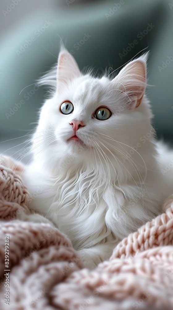 The most beautiful white cats in the world photo, playful, funny, big eyes, realistic, very cute, long-haired, realistic, cinematic.