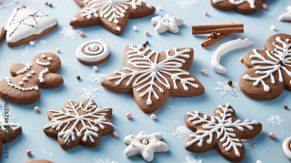 Preparing Festive Christmas Cookies Gingerbread Cookies on Pastel Blue Background