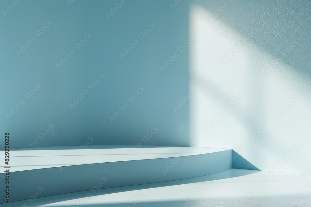 Soft minimal background mockup in room corner with delicate light blue shadows for product presentation Soft minimal background mockup in room corner with delicate light blue shadows for product presentation