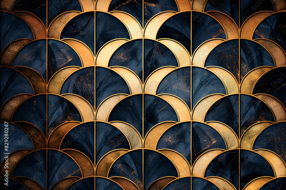 A gold and blue patterned wall with a gold border A gold and blue patterned wall with a gold border