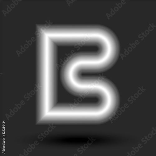 Bold letter B monogram 3d tech logo metal line pipe with flanges smooth shape, industrial style creative logotype design.