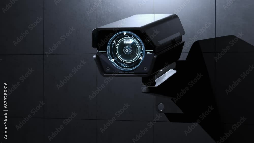 Security CCTV camera In the dark and light shines on the camera. Scan ...