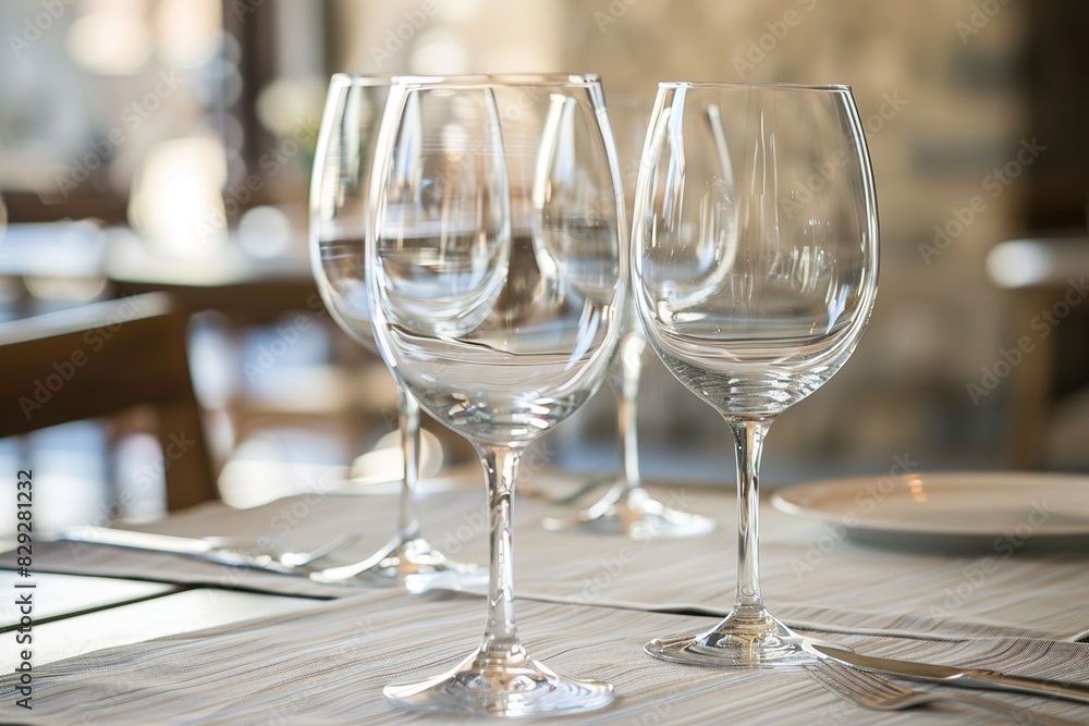 Empty glasses set in a restaurant Empty glasses set in a restaurant