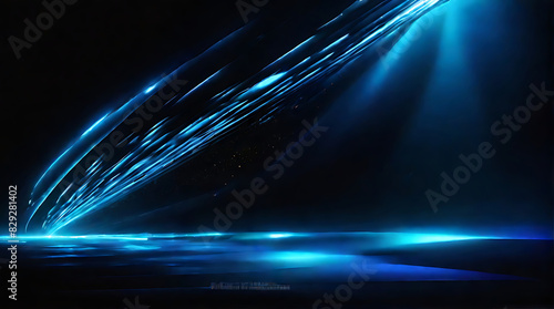 Blue blue spectrum lights tech black party club neon lights abstract wave technology background, black background. wide banner, poster, website, video editing, background. ai © Al Amin