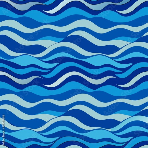 Seamless pattern of wavy lines in shades of blue, evoking the tranquility of ocean waves, Generative AI