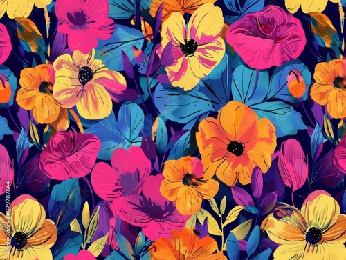 Retro floral print in vibrant colors