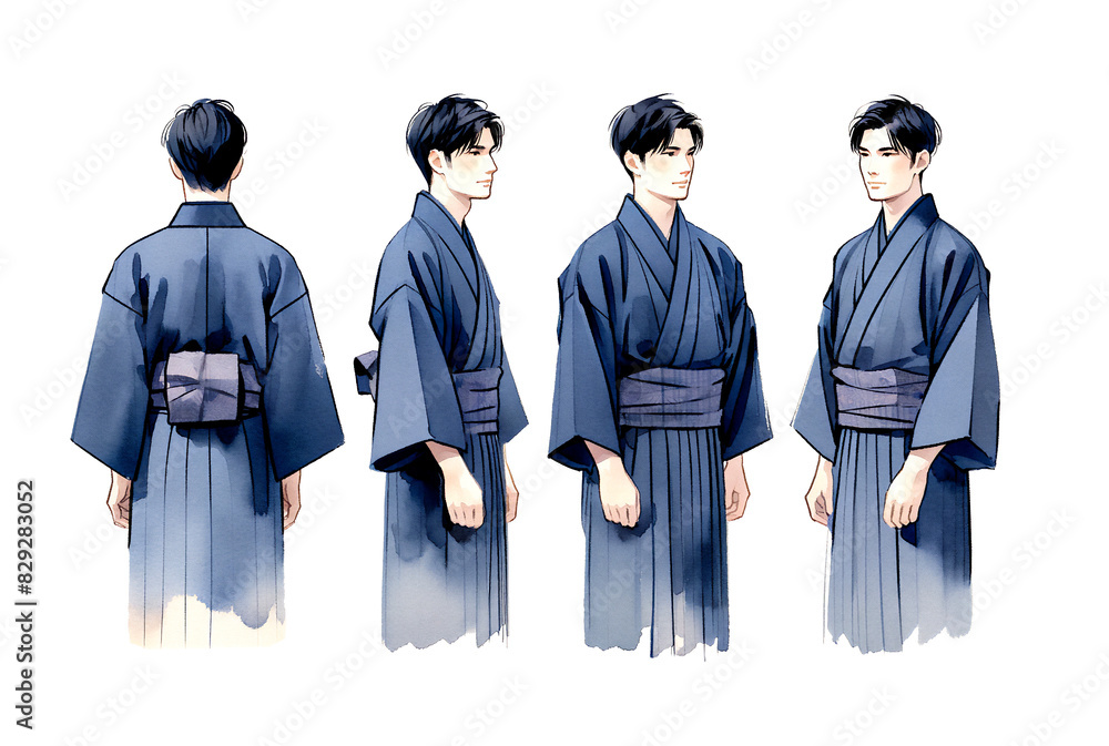着物を着た若い男性｜正面・横向き・後ろ姿のイラスト Stock-Illustration | Adobe Stock
