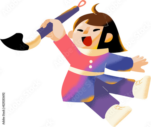 Girl Holding Calligraphy Brush