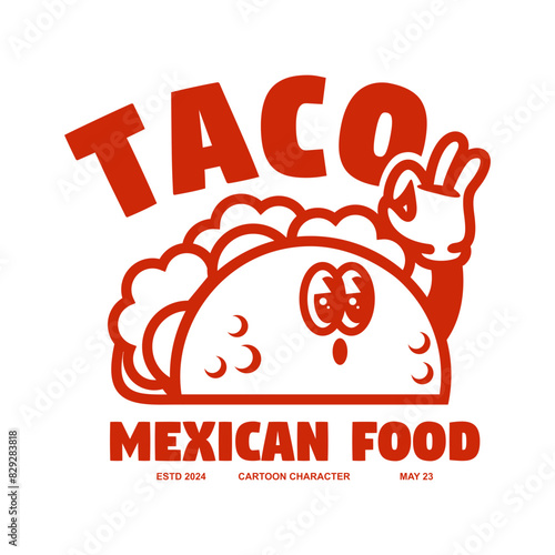 Funny cartoon character of taco mexican food. Can be used as Sticker, posters, prints. Retro cartoon style. Vector illustration