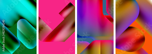Set of colorful geometric posters - round shapes and circles with fluid color gradients. Abstract backgrounds for wallpaper, business card, cover, poster, banner, brochure, header, website