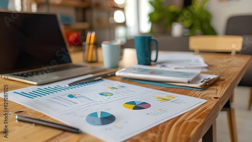 Wallpaper Mural Workplace with Financial Documents and Laptop Torontodigital.ca