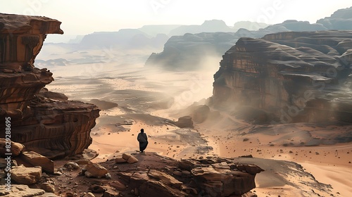 Distant view of Saudi man exploring Hegra in Medina Region  photo