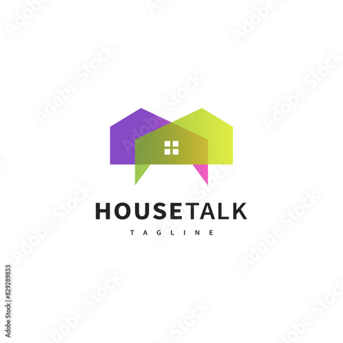 chat bubble and house icon logo design illustration