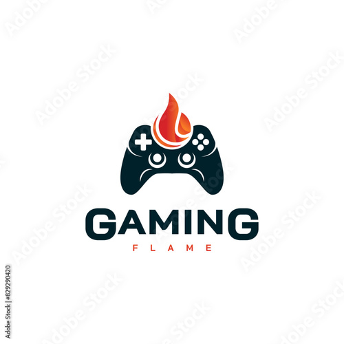 gaming logo design with keypad controller and fire vector illustration 3